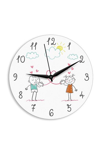 CajuArt Cute Childlike Drawing Love Themed Valentine's Day Wooden Wall Clock