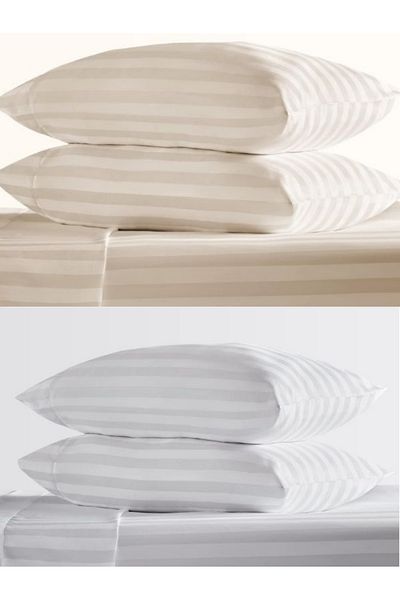VESSİNOHOME 4 τμχ Μαξιλαροθήκη Cotton Satin Hotel Pillow Case Line 93 Wire White Satin Lux Hotel 50x70