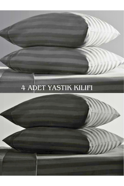 VESSİNOHOME 4 lü Yastık Kılıfı Pamuk Saten Otel Yastık Kılıfı Çizgi 93 Tel Be...