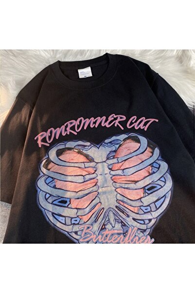 Tarzsokak Μαύρο μπλουζάκι Unisex Ronronner Cat Skeleton