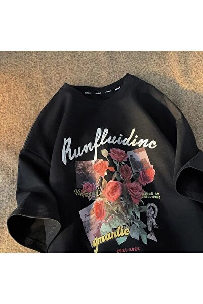 Tarzsokak Tricou negru unisex Rose Collage