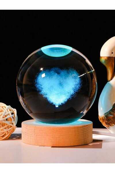 mr shopping MR Çocuklar Için 3D Kristal Cam Küre, Ahşap Soketli Gece Lambası,...