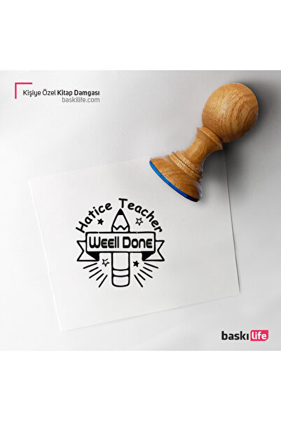 Baskı Life Well Done Öğretmen Kişiye Özel Kitap Damgası Kitap Mührü Kaşe Kita...