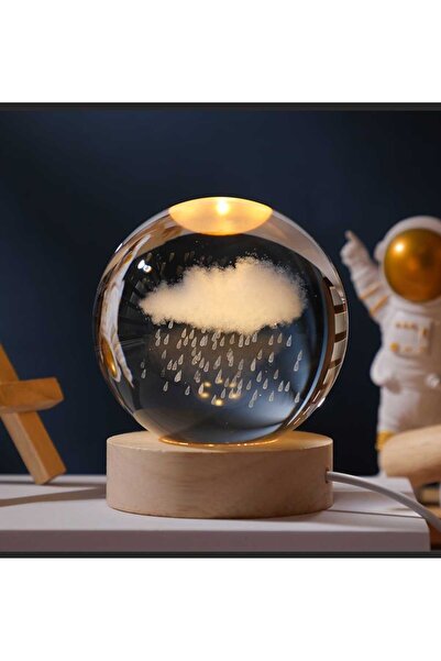 mr shopping MR Çocuklar Için 3D Kristal Cam Küre, Ahşap Soketli Gece Lambası,...
