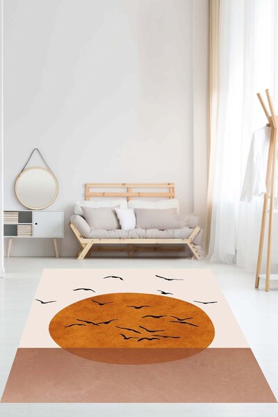 Pelangi Bohem İskandinav Kuşlar Geometrik Desen Yıkanabilir Kaymaz Taban Leke...