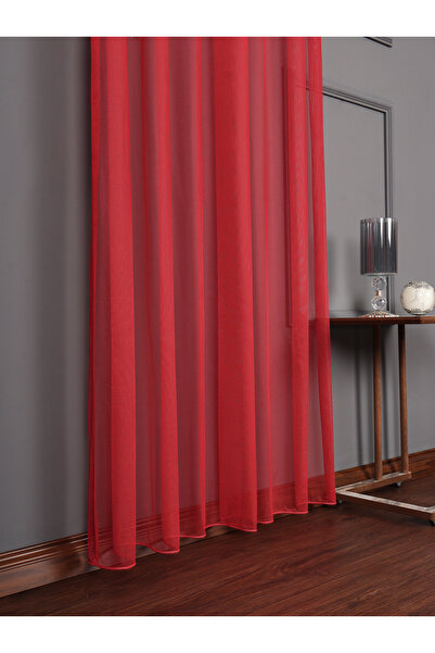perdealemi Ekstrafor Büzgülü Kırmızı Tül Perde Kurşunlu Petek