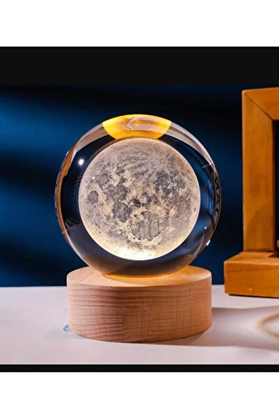 mr shopping MR Çocuklar Için 3D Kristal Cam Küre, Ahşap Soketli Gece Lambası,...