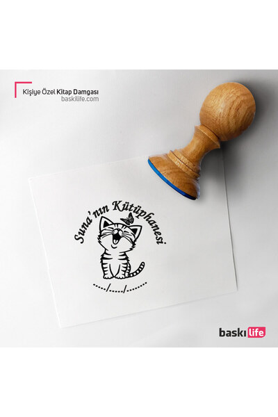 Baskı Life Kedi Kişiye Özel Kitap Damgası Kitap Mührü Kaşe Kitap Mühür Özel D...