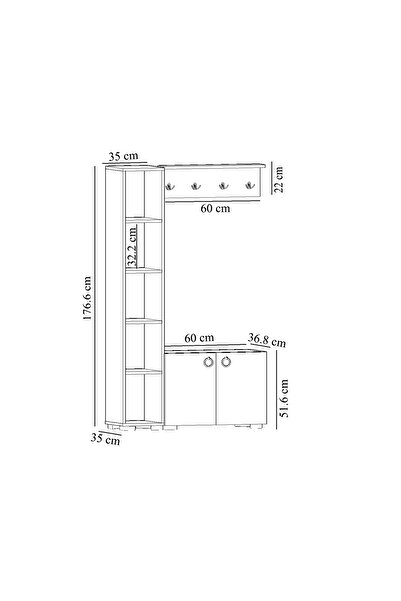 AYSİMO Napoli Duvar Askılıklı Boy Dolaplı Ayakkabılıklı Beyaz MDF Vestiyer Portmanto
