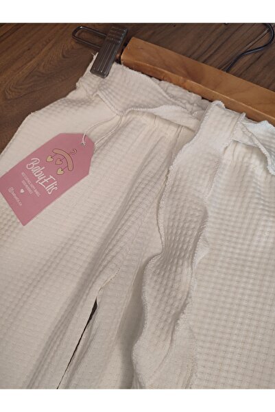Babyelisco Bol paça belden bağlamalı çocuk pantolon beyaz waffle
