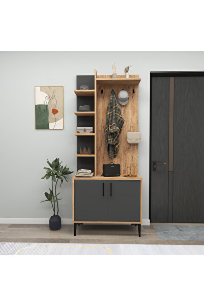 ARNETTİ Julendor Portmanto – Atlantik Çam Antrasit Renkli, Kapaklı Ve Raflı Geniş Antre Dolabı