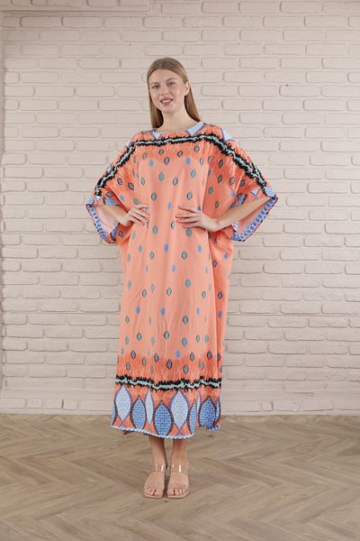 mervemoda Γυναικείο μακρύ φόρεμα από βισκόζη με πορτοκαλί στάμπα