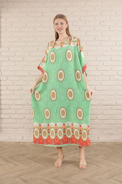 mervemoda Γυναικείο μακρύ φόρεμα από βισκόζη με ανοιχτό πράσινο στάμπα
