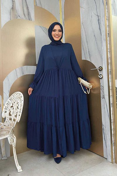 Bym Fashion Φόρεμα με ελαστικό μανίκι στο πάτωμα look 3859 Navy Blue