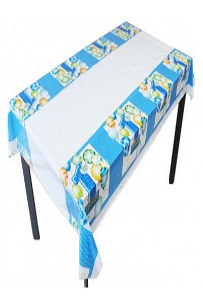 Kazanabil BALLON PRINTED TABLE CLOTH SPECIAL FOR 1 YEAR OLD BIRTHDAY BLUE
