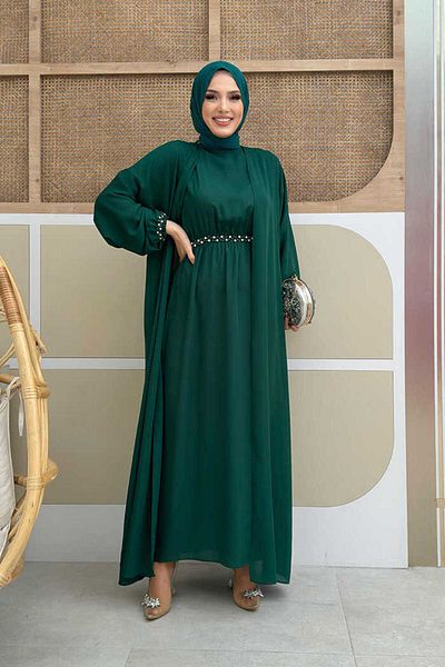 Bym Fashion Φόρεμα με κοσμήματα στη μέση Abaya Suit 8490 Emerald