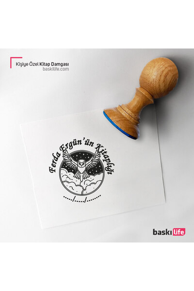 Baskı Life Baykuş Kişiye Özel Kitap Damgası Kitap Mührü Kaşe Kitap Mühür Özel...