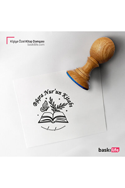 Baskı Life Çiçek Kelebek Kişiye Özel Kitap Damgası Kitap Mührü Kaşe Kitap Müh...