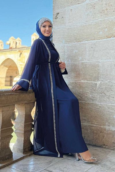 Bym Fashion Σετ φόρεμα Pearl Detailed Abaya 8493 Navy Blue