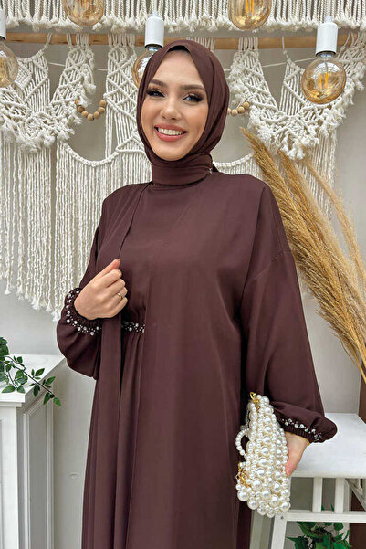 Bym Fashion Φόρεμα με κοσμήματα στη μέση Abaya Suit 8490 Καφέ