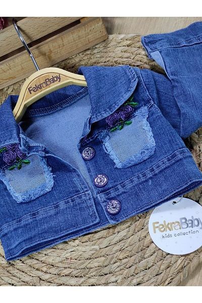FEKRA BABY Long Sleeve Baby Girl Denim Floral Pattern Bolero
