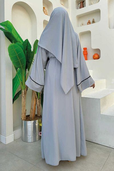 Bym Fashion Chain Tassel Detail Shawl Abaya 7887 Gray