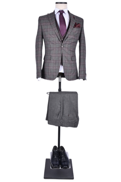 Carutte Men's Gray Vest Combination Suit Crt061