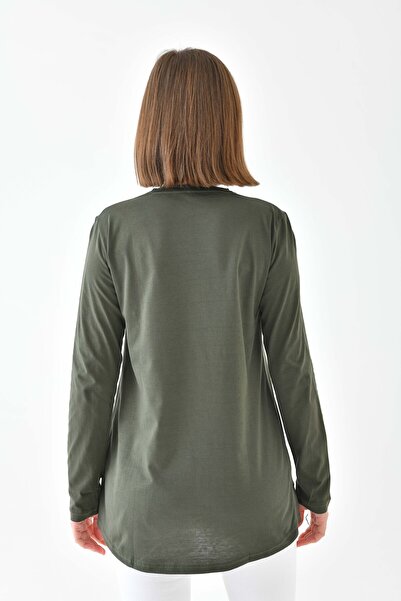 mirach Klas Basic Kadın Tunik - Haki Tesettür Tunik Bisiklet Yaka Tunik Fit Relax Sıfır Yaka Uzun Bluz