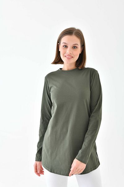 mirach Classy Basic Women's Tunic - Khaki Hijab Tunic Crew Neck Tunic Fit Relax Crew Neck Long Blouse