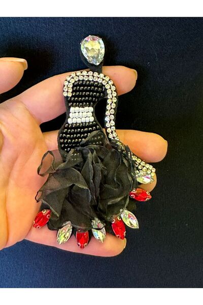 Gönülden Tasarım 12X7CM Mărgele de piatră Broderie Mireasa Fată Crestă Patch Accesoriu de cusut Applique Negru