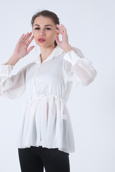 Feminist Transparan Kol Detaylı Bluz Beyaz 3972459