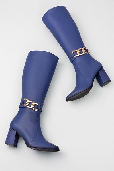 Dark blue knee high boots 2025