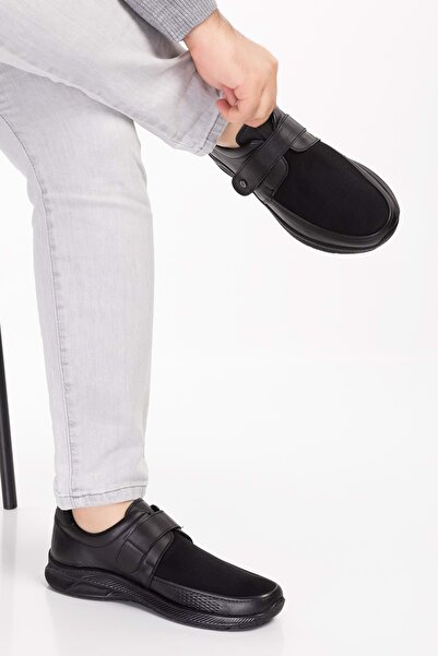 Gondol Erkek Hakiki Deri Şiş ve Diyabet Hastalarına Özel Rahat Ayakkabı af.1952 - Siyah - 45