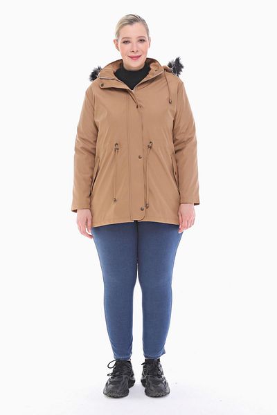 VETRE Γυναικείο κοντό παλτό βιζόν Plus Size με γούνα εσωτερικά 1003
