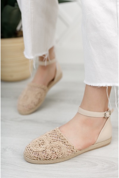 Moda Değirmeni Beige Lace Women's Lacy Sandals Bg1058-123-0001