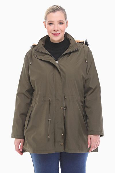 VETRE Women's Large Size Furry Khaki Short Coat 1003