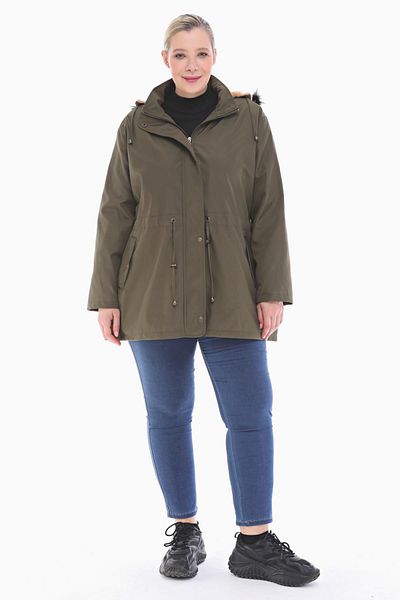 VETRE Women's Large Size Furry Khaki Short Coat 1003