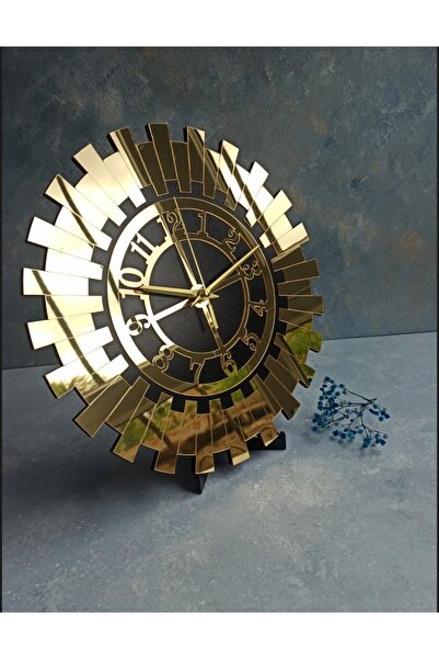 NİSANEST Dekoratif Gold - Siyah Aynalı Pleksi Küçük Boy Duvar Saati 30 cm Medium