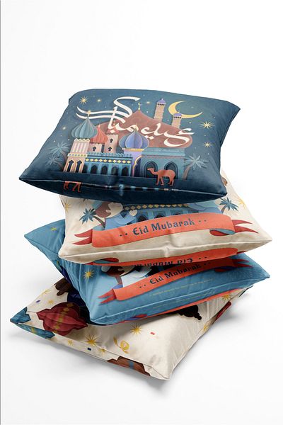 Pilloveland Set de 4 huse de pernă din piele intoarsa cu model Ramadan Kareem