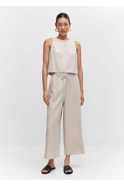 MANGO Woman Elastic waistband wideleg pants
