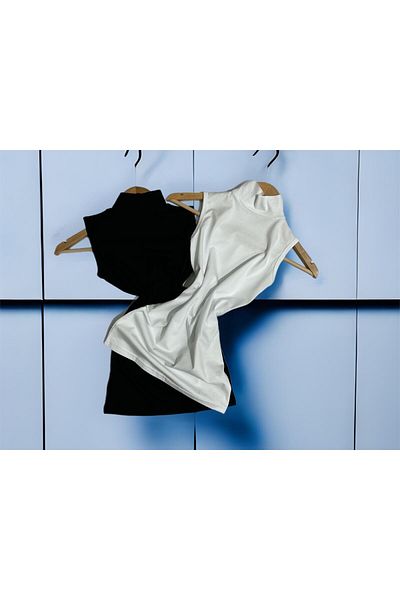 ParisTrend Women's Zero Sleeve Cotton Turtleneck Body 2-Piece