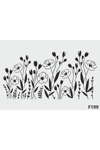 STENCİLTASARIM F199 Wild Flowers - Decorative Wall, Items, Tiles, Fabric Painting Templates 70x100cm