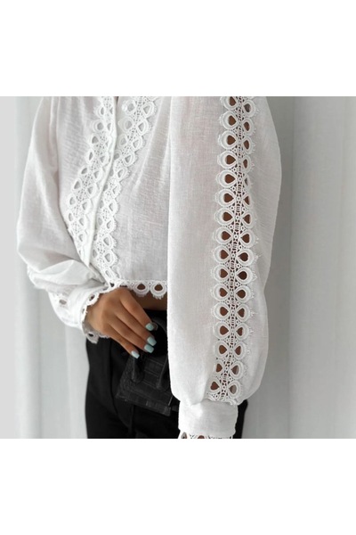 Ekim Store Cămașă crop din dantelă ecru