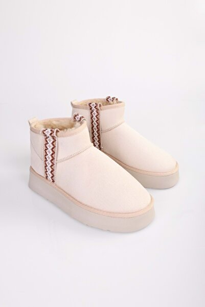 Shoeberry Γυναικείες μπότες Uppy Beige Feather