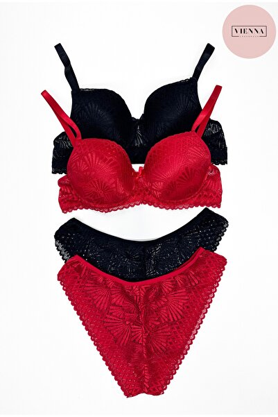 Vienna Underwear طقم حمالة صدر نسائية غير مبطنة من الدانتيل مكونة من قطعتين -...