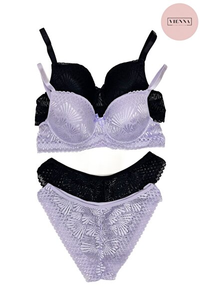 Vienna Underwear طقم حمالة صدر نسائية غير مبطنة من الدانتيل مكونة من قطعتين -...