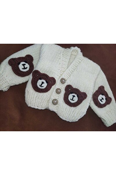 Generic Brand Hand Knitted Baby Cardigan with Teddy Bear
