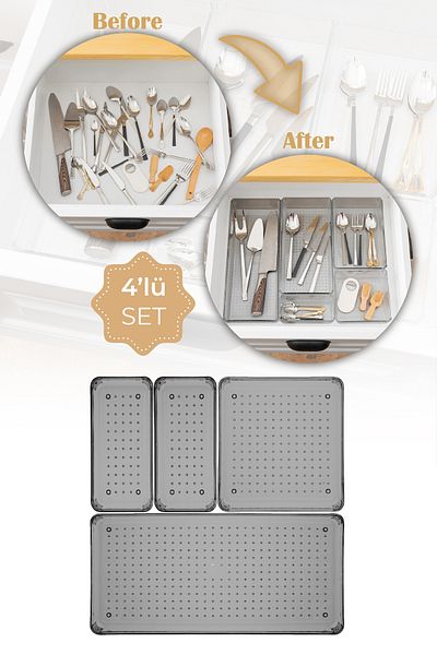 Vienev 4-Piece In-Drawer Modular Organizer Organizer 2x(K.DKDRTGN) 1x(B.DKDRTGN B.SQUARE)