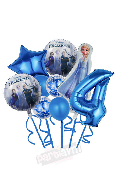 PARTİAVM Frozen Elsa Mavi Rakamlı Balon Seti Konfetili Şeffaf Balonlu Karlar ...