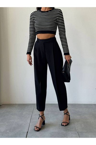 Sachistanbul Waist Belt Detail Black Trousers